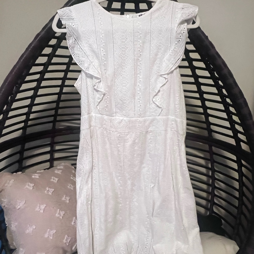 White Eyelet Ruffle Sleeve Sundress